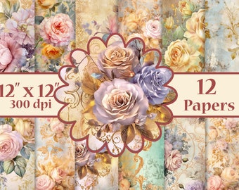 Vintage Roses digital papers,Printable floral papers.Antique Papers,Junk Journal Printables,Ephemera Roses paper,Shabby Vintage Rose Papers