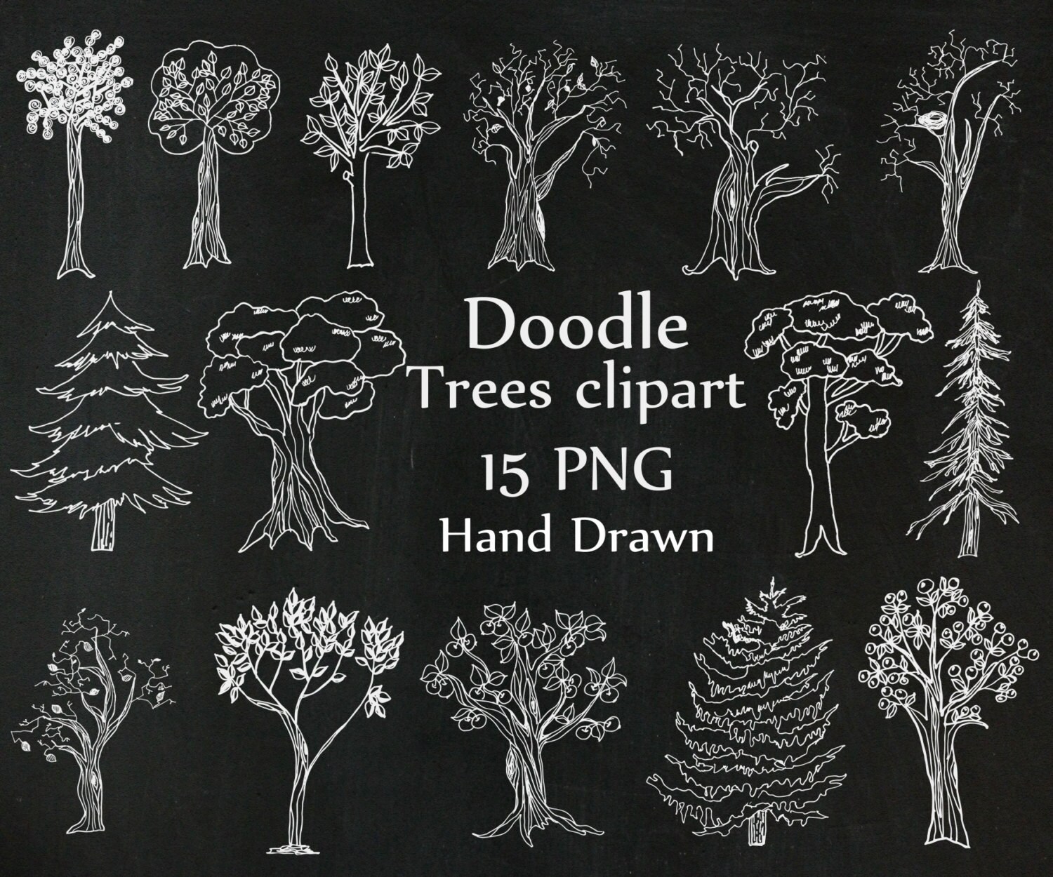 Chalkboard Trees Clipart tree Clipart Chalk Etsy Israel