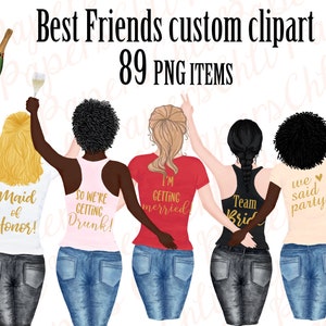 Girl best friend clipart, Bachelorette party girls clipart, Customizable clipart,BFF Mug design,Best Friend Clipart,Sisters Clipart