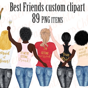 Girl best friend clipart, Bachelorette party girls clipart, Customizable clipart,BFF Mug design,Best Friend Clipart,Sisters Clipart