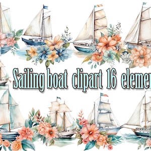 Segelboote Clipart,Aquarell Segelboote,Floral Segelboote Png,Segeln Clip Art,nautische Clipart,Boot Clipart,Nautical Watercolor,Segelboot png
