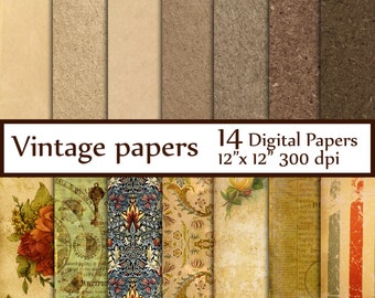 Kraft Digital Paper: "CRAFT PAPERS" scrapbooking craft digital papers vintage papers vintage floral papers wedding invites carts backdrops