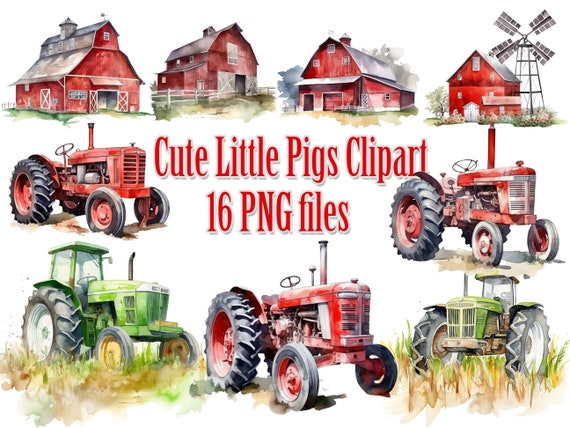 Farm Barn Clipart,Farmhouse PNG,Farm Tractor Png,Old Red Barn Png,Farmers House,Green Tractor PNG, Farm Life PNG,Red Tractor Png,Farm mill