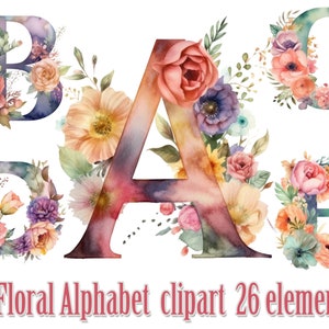 Clipart de alfabeto floral, letras florales png, alfabeto de acuarela png, letras de boda png, imágenes prediseñadas de letras florales, imágenes prediseñadas florales, imágenes prediseñadas de Boho