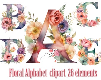 Floral Alphabet clipart,Floral Letters Png,Watercolor Alphabet png,Wedding letters png,Floral letters clipart ,Floral Clip art,Boho clipart