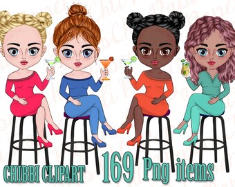 Girls Best Friends clipart,Chibi clipart,chibi girls,Girls and cocktails,Girl Sitting,Customizable clipart,Soul sisters,Mug Sublimation png