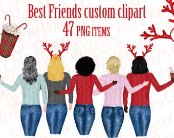 Girl best friend clipart, Christmas clipart,Holiday clipart,Sweaters clipart,Customizable clipart,BFF Mug design,Best Friend Clipart,
