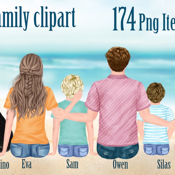 Family Clip Art,Custom Family Portrait,Brother Sister clipart,Sitting Family,Parents Clipart,DIY portrait,Sublimation Design,Family Mug gift