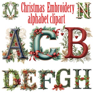 Kerst alfabet clipart, Kerstmis Letters Png, borduurwerk alfabet, Kerstmis Monogram Png, Kerstmis lettertype Png, borduurwerk Monogram, Kerstmis lettertype