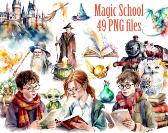 Magic school clipart: "WIZARD CLIPART" Witch and Wizard png,Mystical Clipart,Wands Broomstick Potions,Back to School,Wizard Academy Png