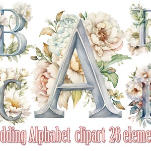 Clipart de monograma de casamento, clipart de alfabeto floral, letras florais Png, alfabeto aquarela png, letras de casamento png, letras de flores brancas clipart