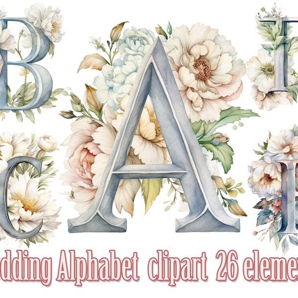 Mariage monogramme clipart, clipart Alphabet floral, Floral lettres Png, aquarelle Alphabet png, lettres de mariage png, clipart de lettres de fleur blanche