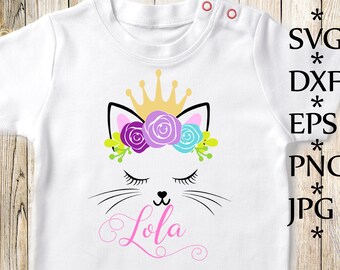 Cara de gato Svg, gato lindo Svg, princesa Svg,Crown Svg,Camiseta Svg,Lindo gatito Svg,Ojos Svg,Flores Svg,Silhouette Cameo corte,Cricut archivos de corte