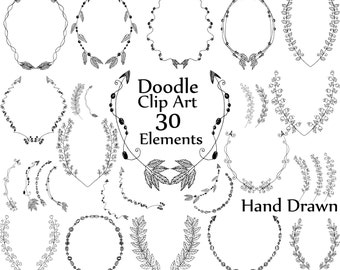 Doodle Laurel Clipart: "DOODLE LAURELS" Wedding clipart Wreaths clipart Hand Drawn Laurel Clip Art Tribal clipart Invitation clipart