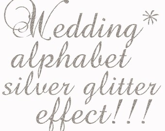 Silver Glitter Alphabet Clipart:"GLITTER ALPHABET" Silver Glitter Letters Alphabet Clip Art Digital Alphabet Wedding font Wedding invites
