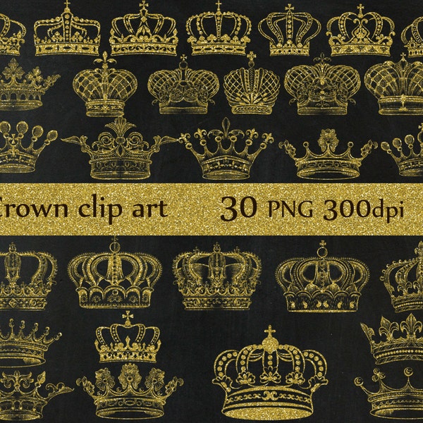 Gold Crown clipart: "CROWN CLIP ART" Royal Crown Clipart Gold Silhouette Clipart gold crowns Gold clip art Digital Crown  Scrapbook Crown