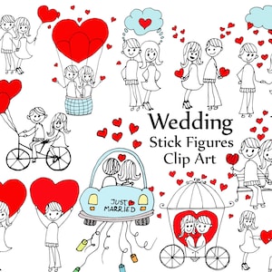 結婚式の棒人間クリップアート: 「棒人間」新郎新婦カップルのフィギュア クリップアート DIY クリップアート 結婚式招待状 招待状 クリップアート