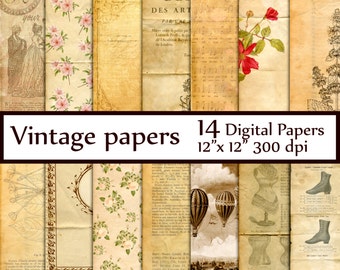 Vintage Digital Paper: "VINTAGE PAPER" Old Paper Digital Paper Paris Scrapbook French Paper Pack Vintage Paper Fleur de Lis Instant download