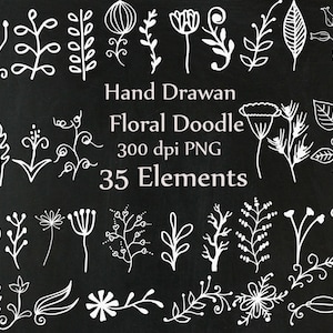 Chalkboard doodle flowers clipart: &quot;CHALK FLOWERS&quot; Hand Drawn Flower clipart Chalk foliage Chalk Floral clipart wedding clipart Diy invites