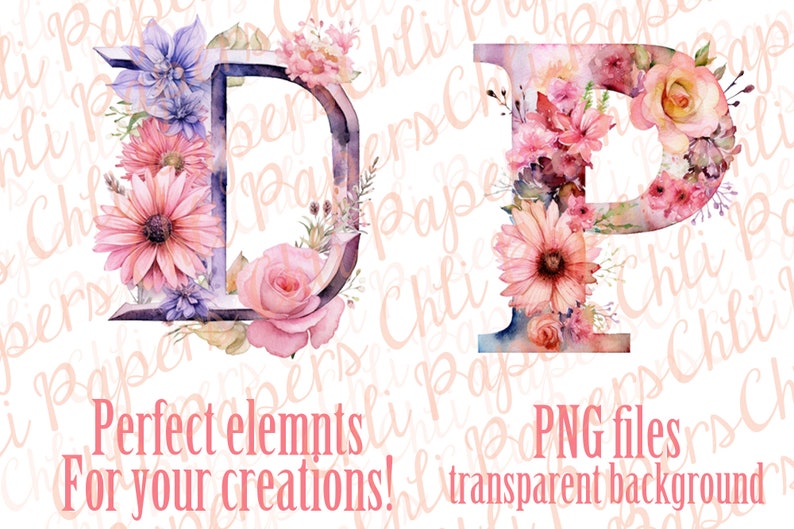 Floral Alphabet Clipart,floral Letters Png,watercolor Alphabet Png ...