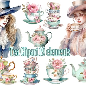 Vintage Teacup Clipart, Flower Teacup Png, Floral Teapot ClipArt, Acquerello Teacup, ea Party Bundle, Tea Clip Art, Disegni di sublimazione, Tea Time