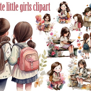 Niedliche kleine Mädchen Clipart, Mädchen Lesebuch, Mädchen umarmt, Mädchen mit Luftballons, Besties Clipart, Mädchen Clipart, Schwestern Clipart, Freundschaft