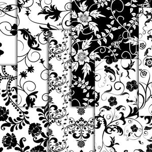 Black Floral Digital Paper: FLORAL PAPERS Black and White Digital Paper Bridal paper wedding background Floral backgrounds black scrapbook image 2
