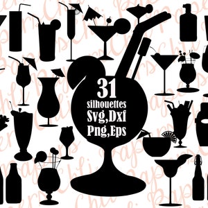 Sagome di cocktail, Cocktail Cocktail di Svg, siluette Svg, tagliare file, clipart cocktail, Cocktail collection, tagliare Svg file, Cocktail party in formato Svg