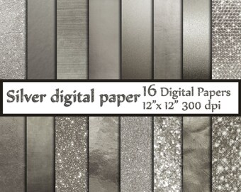 Silver Digital Paper: "SILVER FOIL PAPERS" Platinum papers Metallic Silver Paper Silver Backgrounds Digital Silver Foil grey textures