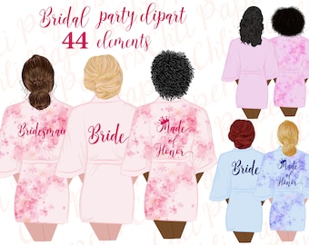 Bridesmaid Robe clipart,Bride clipart,Bridal Shower,Maid of Honor,Wedding clipart,Floral robes,bride Tribe clipart,Bachelorette party