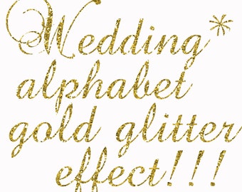 Gold Glitter Alphabet Clipart:"GLITTER ALPHABET" Gold Glitter Letters Alphabet Clip Art  Gold Digital Alphabet Wedding font Wedding invites