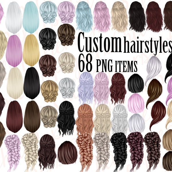 Custom Hairstyles Clipart,Hair clipart, Womans Hair Clipart,Bridesmaid Clipart,Girls clipart,Long Hair, Short Hair,Planner Clipart,Stickers