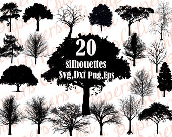 Tree Svg Bundle: "ÁRBOL SILUETA SVG" Imágenes prediseñadas de árboles, archivos de corte de árbol, archivo para Cricut, Vector Tree Svg, Tree Scrapbooking, Tree Dxf File, Tree Png