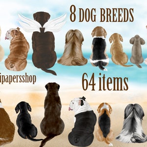 Hond rassen Clipart, Honden illustraties, Huisdieren illustraties, Puppies Clipart, Hond minnaar cadeau, Beagle clipart, Lhasa Apso, Honden achteraanzicht, Speelgoed Poedel png