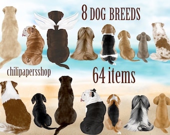 Dog Breeds Clipart,Dogs clip art,Pets Illustrations,Puppies Clipart,Dog lover gift,Beagle clipart,Lhasa Apso,Dogs back view,Toy Poodle png