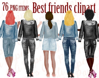 Best Friends Clipart,Jeans and legs,Bridesmaid clipart, Portrait Creator, Denim clipart,Girls clipart,Jeans jackets,BFF clipart,Bachelorette