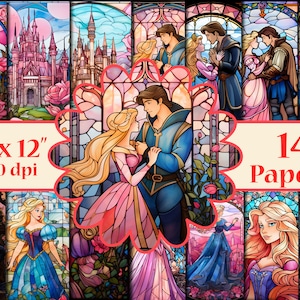 Dornröschen digitale Papiere,Buntglas digitale Papiere,Buntglas digitale Hintergründe,Märchen Dornröschen Druck,Prinzessin Jpg