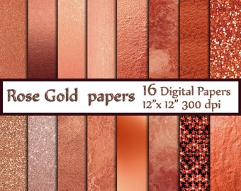 Rose Gold foil Glitter papers: "ROSE GOLD PAPER" Rose Gold Backgrounds Gold Glitter Shimmer Background Sparkle Digital Background