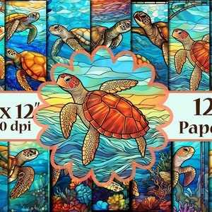Turtle stained glass digital papers,Stained Glass Digital Backgrounds,Mosaic Paper,Crafting Papers,Vivid Color Designs,decoupage paper