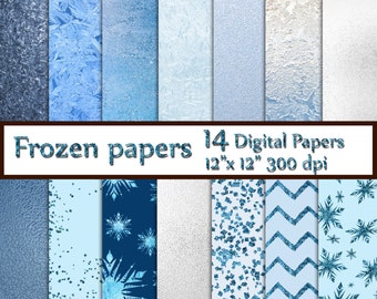 Winter Digital Paper: "FROZEN DIGITAL PAPER"  Frozen Digital Pattern Snowflake Digital Paper  Blue Digital Paper  Glitter Digital Paper