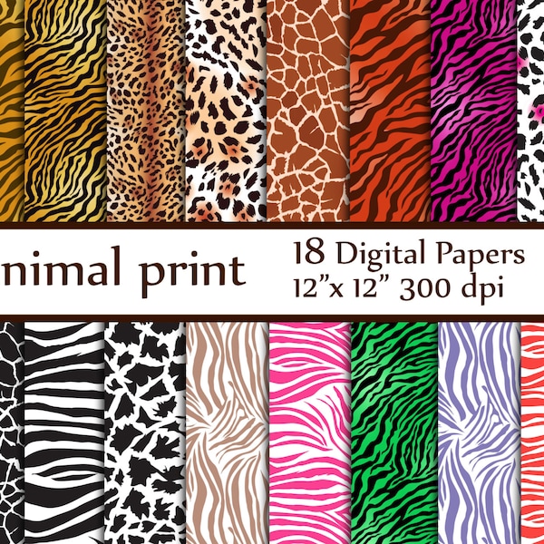 Tier Druck Papier: "ANIMAL PRINT Papier" Animal print Background wilden Tier Zebra Print Leopard Print Tier Muster Papier