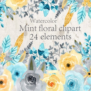Watercolor Mint Floral clipart Flowers clipart Invitation clipart Wedding clipart Handpainted floral Watercolour clipart Mint Flower clipart