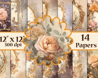 Vintage Roses digital papers,Printable floral papers.Antique Papers,Junk Journal Printables,Ephemera Roses paper,Shabby Vintage Rose Papers