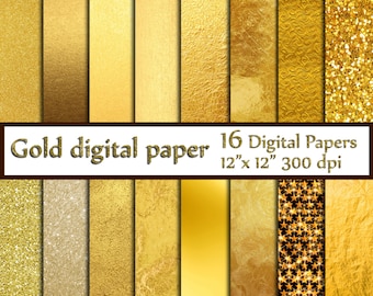 Gold Foil Digital Paper: "GOLD DIGITAL PAPER" Metallic Gold Digital Paper Gold Paper Gold Backgrounds Digital Gold Foil Paper