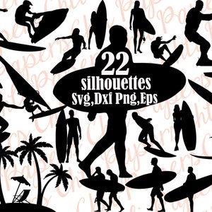Surfing Silhouettes Svg: &quot;SURF CLIPART&quot; Surfing Svg Bundle,Sport Silhouettes,Surfing Cut Files,Surf Dxf,Files for Cricut,Silhouette Cameo,