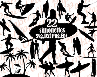 Surfing Silhouettes Svg: "SURF CLIPART" Surfing Svg Bundle,Sport Silhouettes,Surfing Cut Files,Surf Dxf,Files for Cricut,Silhouette Cameo,