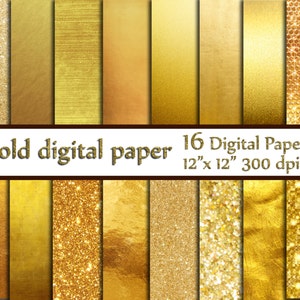Goldfolie digitales Papier: "GOLD DIGITAL PAPER" Metallic Gold Digital-Papier Gold Papier Gold Hintergründe Digital Goldfolie Papier