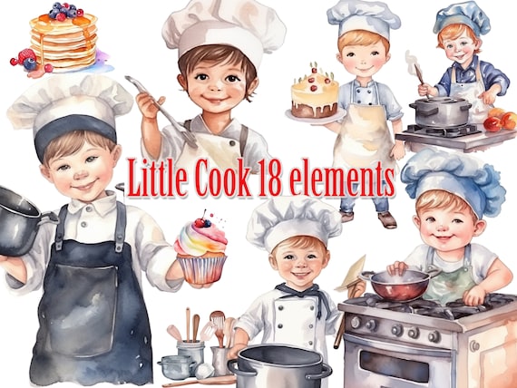 Cute Little Chef Clipart,cooking Clipart,chef Clipart, Baking Boy Png,little  Chef Clip Art,cooking Sublimation,watercolor Clipart,kids Png 