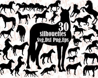 Pferd Silhouette Svg: "Pferd CLIPART" Svg Bundle Pferd, Tier Silhouetten, Pferd, Pferd Dxf Dateien für Cricut, Silhouette Cameo geschnitten