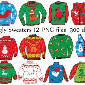 Brutto maglione ClipArt: Carte di DIY stampabile Natale Jumper "Natale CLIPART" Holiday Clipart Doodle clipart brutto maglioni